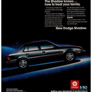 1987 Dodge Shadow Automobile Vintage Print Ad (L18)